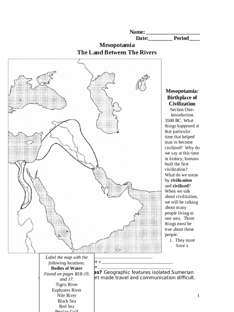 printable mesopotamia blank map worksheet doc template | pdffiller
